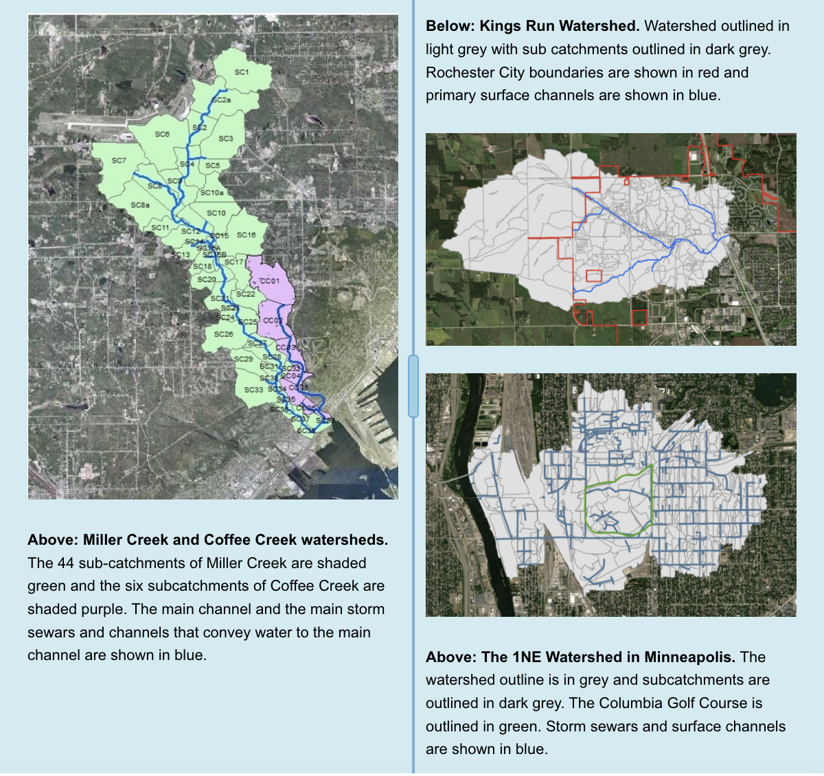 maps of three watershed districts featured in the article
